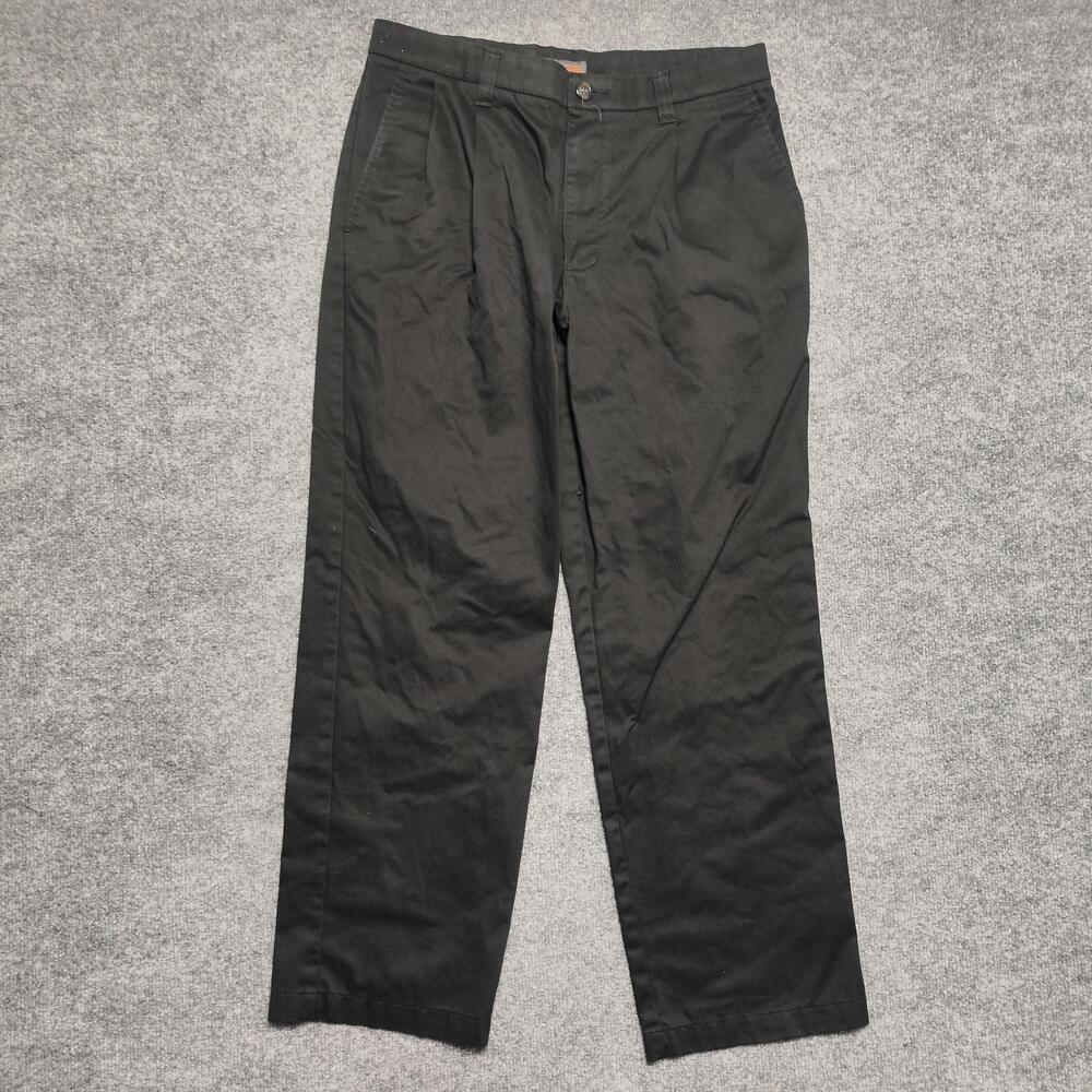 Cherokee Pants Mens 32x30 Black Pleated Chino Cotton Straight Leg Casual Office